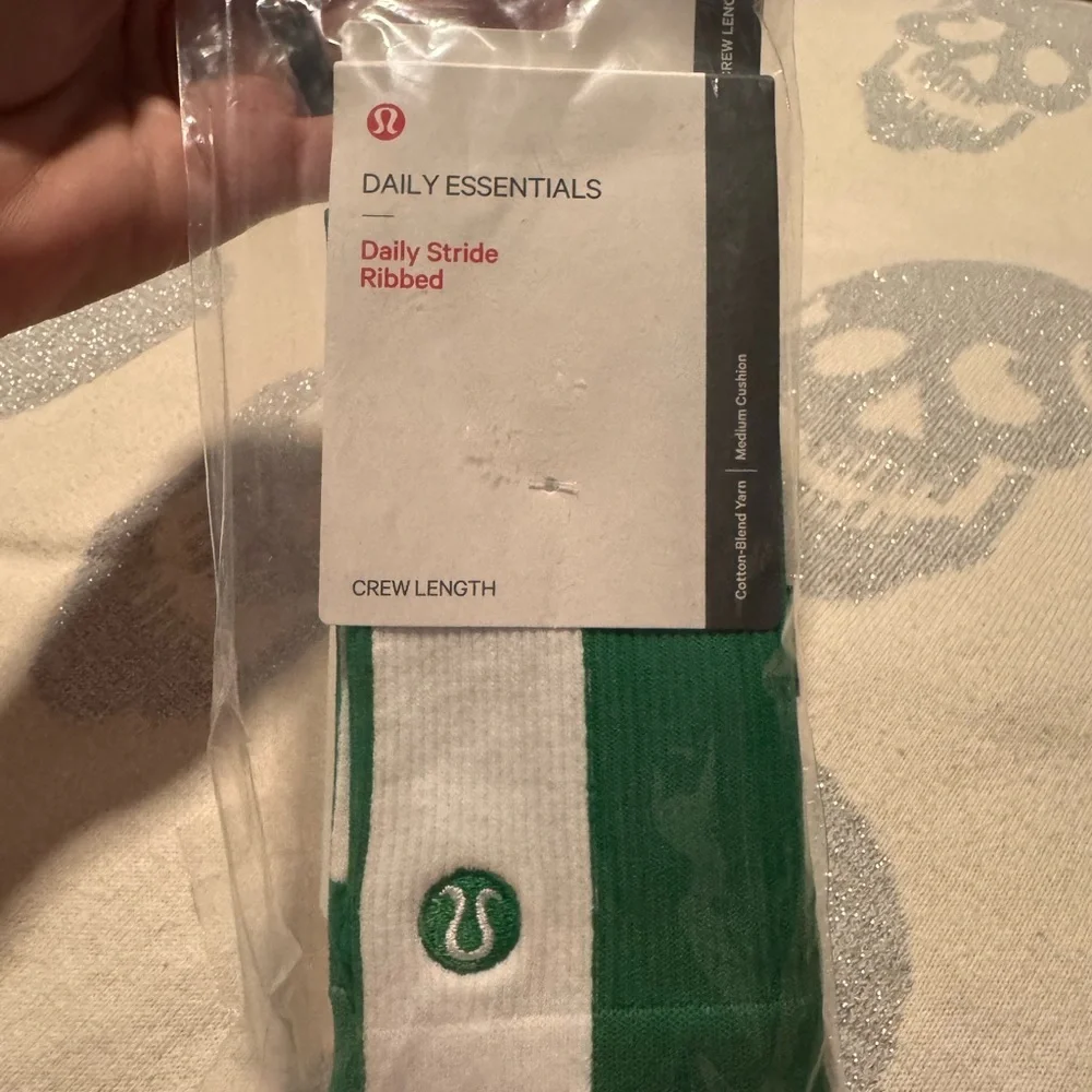 lululemon athletica daily essentials White and Green Crew Socks